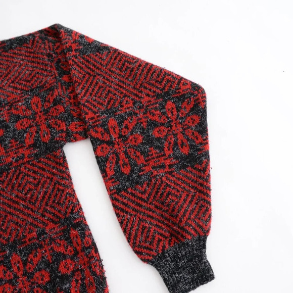 Vintage Men's Store 35% Wool Red Gray Eclectic Grandpa Knit Crewneck Sweater XLT - Picture 5 of 10